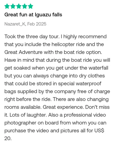 3 day trip to Iguazu falls Review