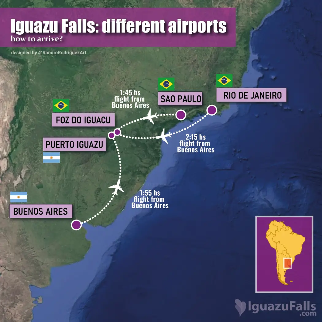 Airports near Iguazu Falls Airports in the main cities near Iguazu Falls are marked on the map