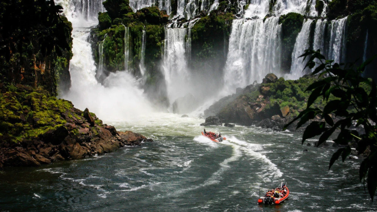 Tourists loving the boat ride at Iguazu Falls