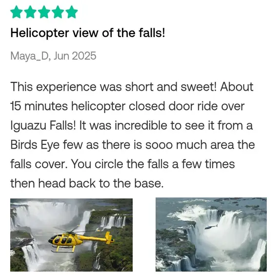 Helicopter flight over Iguazu Falls Review