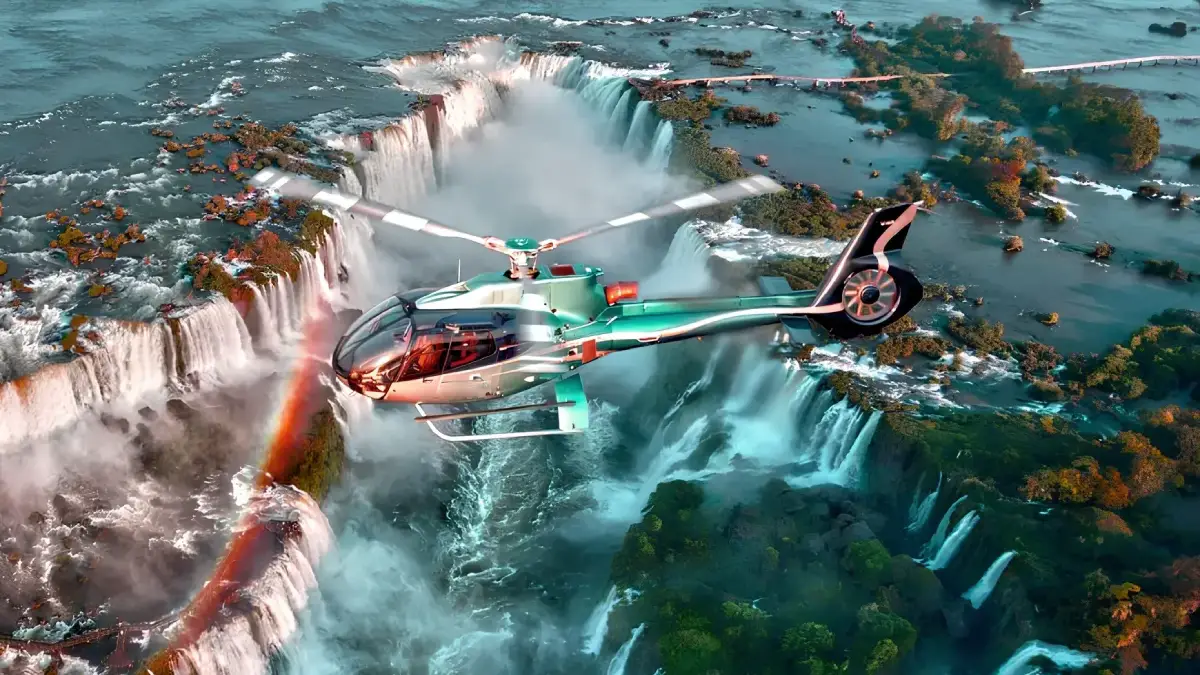 Helicopter flight over Iguazu Falls A wide-angle view of the Helicopter ride over Iguazu Falls