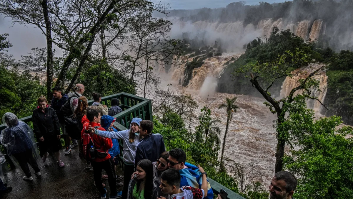 Tourists are visiting the Iguazu Falls