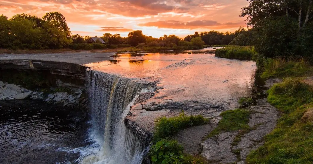 The breathtaking view of Iguazu Falls on the Argentinian side during sunset