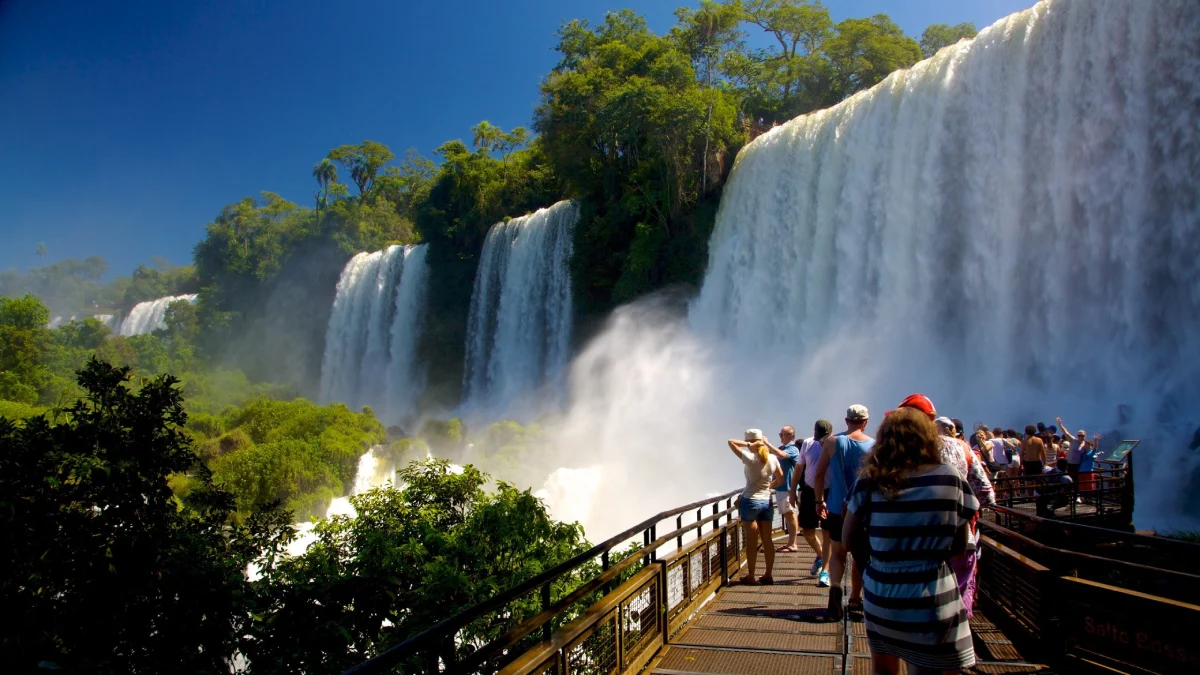 Visitors enjoying the Iguazu Falls up close