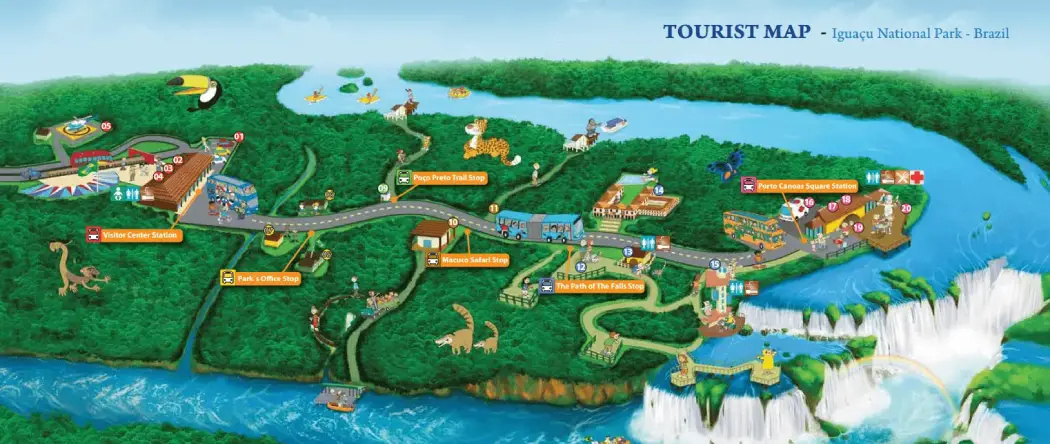 Routes and wildlife map of the Brazilian side
