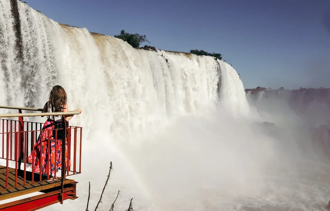 A tourist admiring the Falls and enjoying the splashes of the water from the Falls