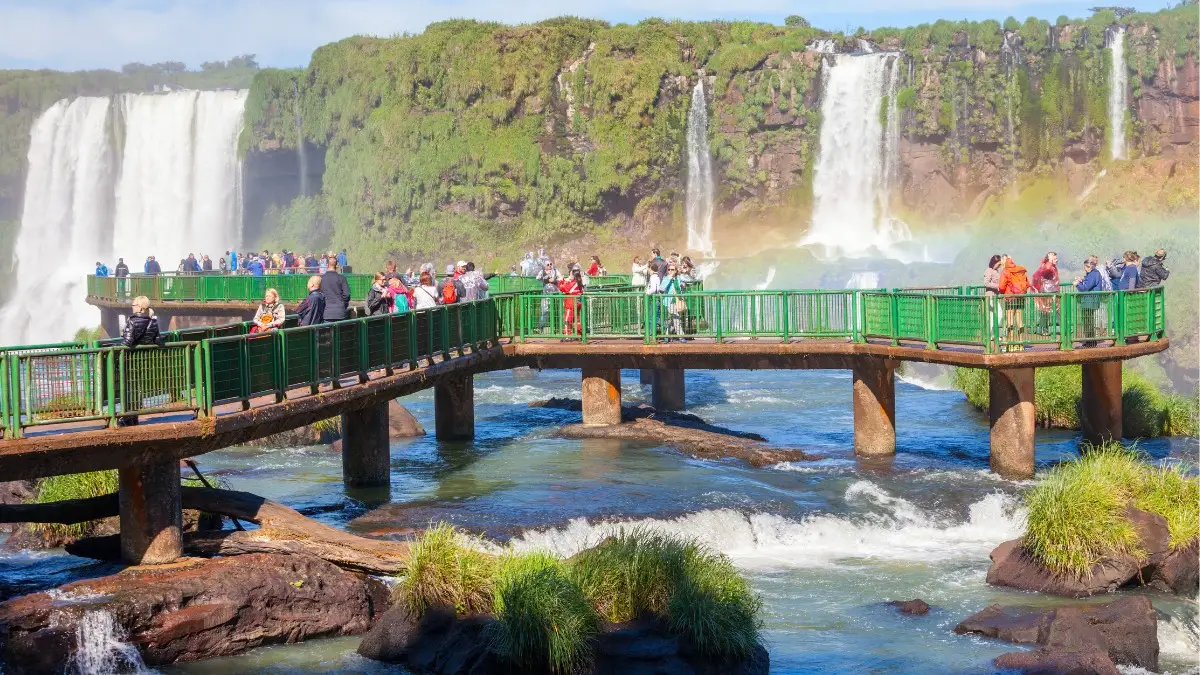 Tourists enjoying their visit to the Iguazu Falls