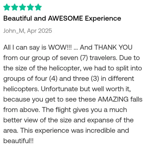 Review of Helicopter flight over Iguazu Falls