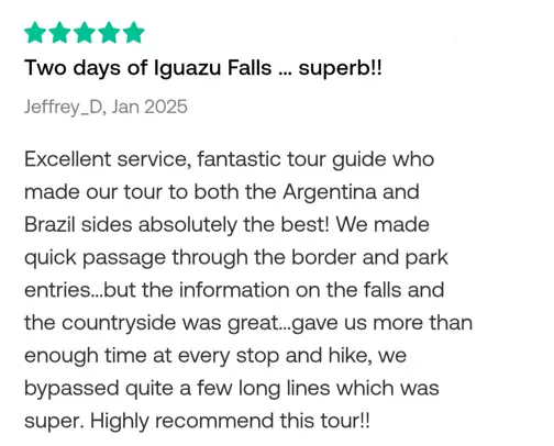 Two-day private tour to both sides of Iguazu Falls Review
